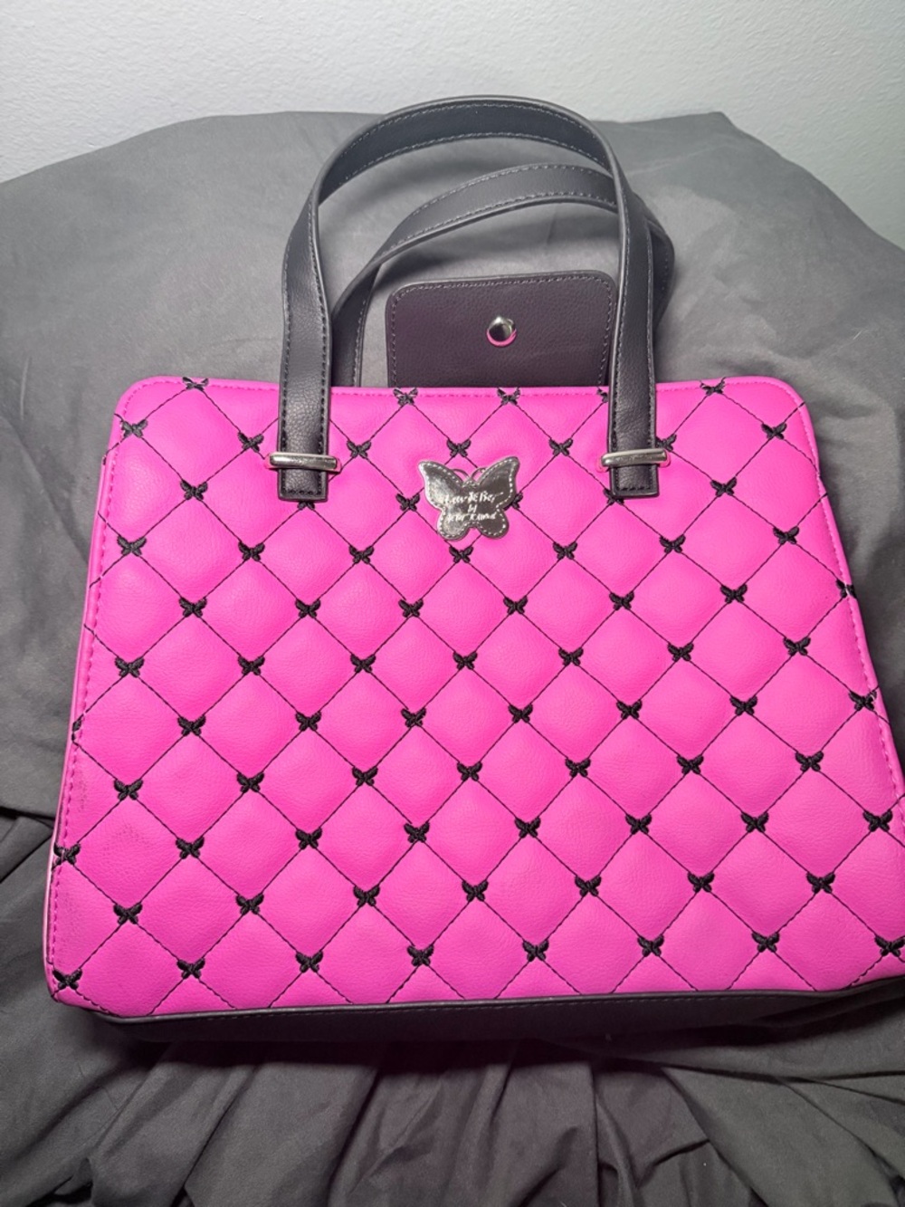 Betsey Johnson Pink Quilted Butterfly Tote Bag